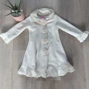 Beautiful white with velvet trim girls size 2/3 pea coat with ruffles roses